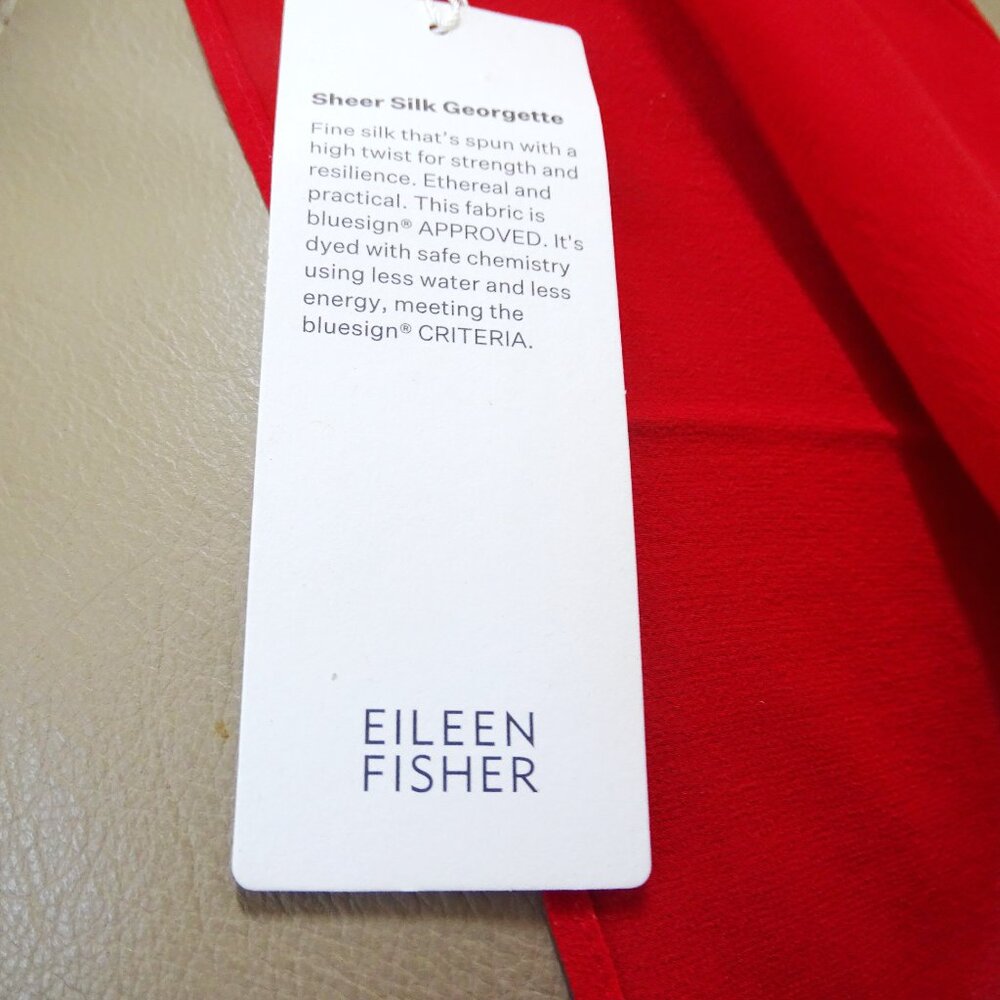 EILEEN FISHER Sheer Silk Georgette Wrap Boxy Fit Knee Length in Red - Picture 7 of 10